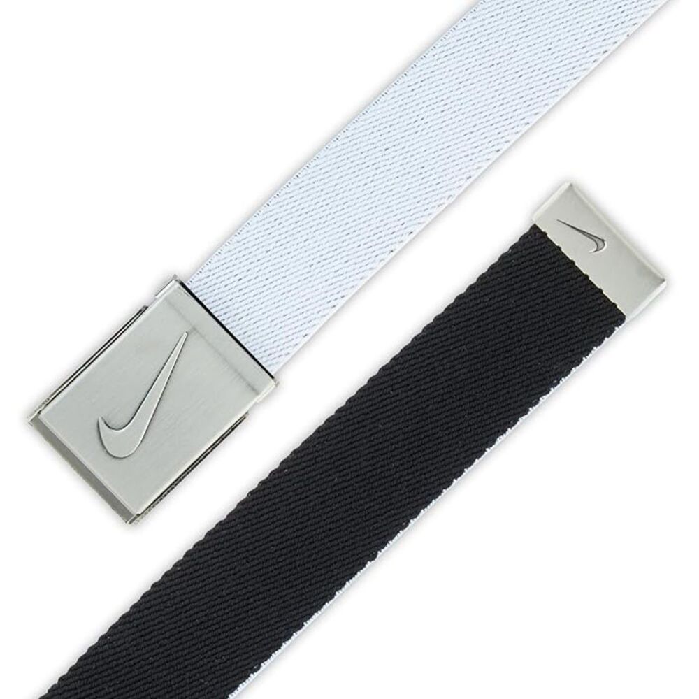 Nike Boys Reversible Stretch Web Belt Black/White Silver Buckle Youth Golf